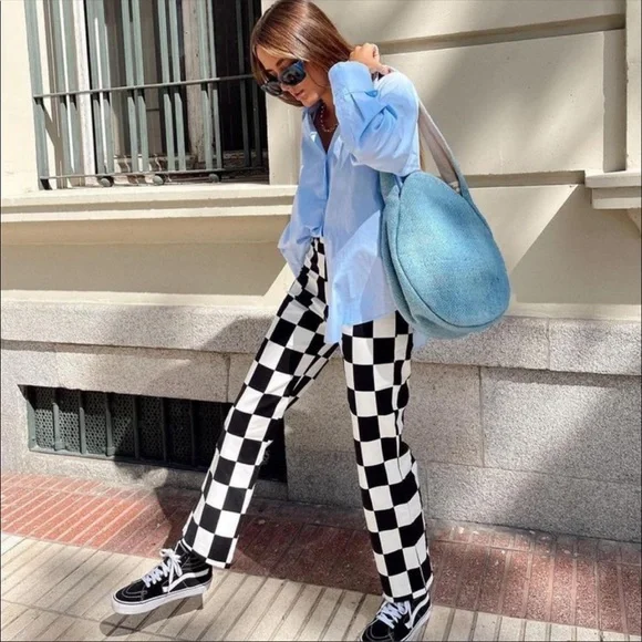 Zara Checkerboard Print Pants NWT - Picture 8 of 17